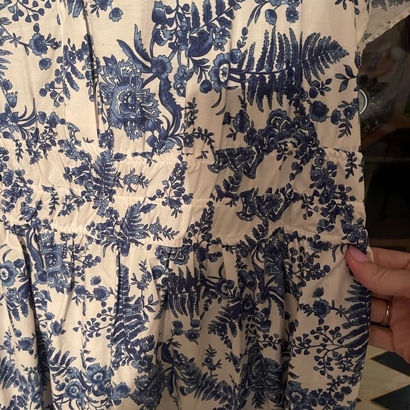 Anthropologie Somerset Tiered Cotton Maxi Dress Blue Ivory Floral Print L - Picture 3 of 3